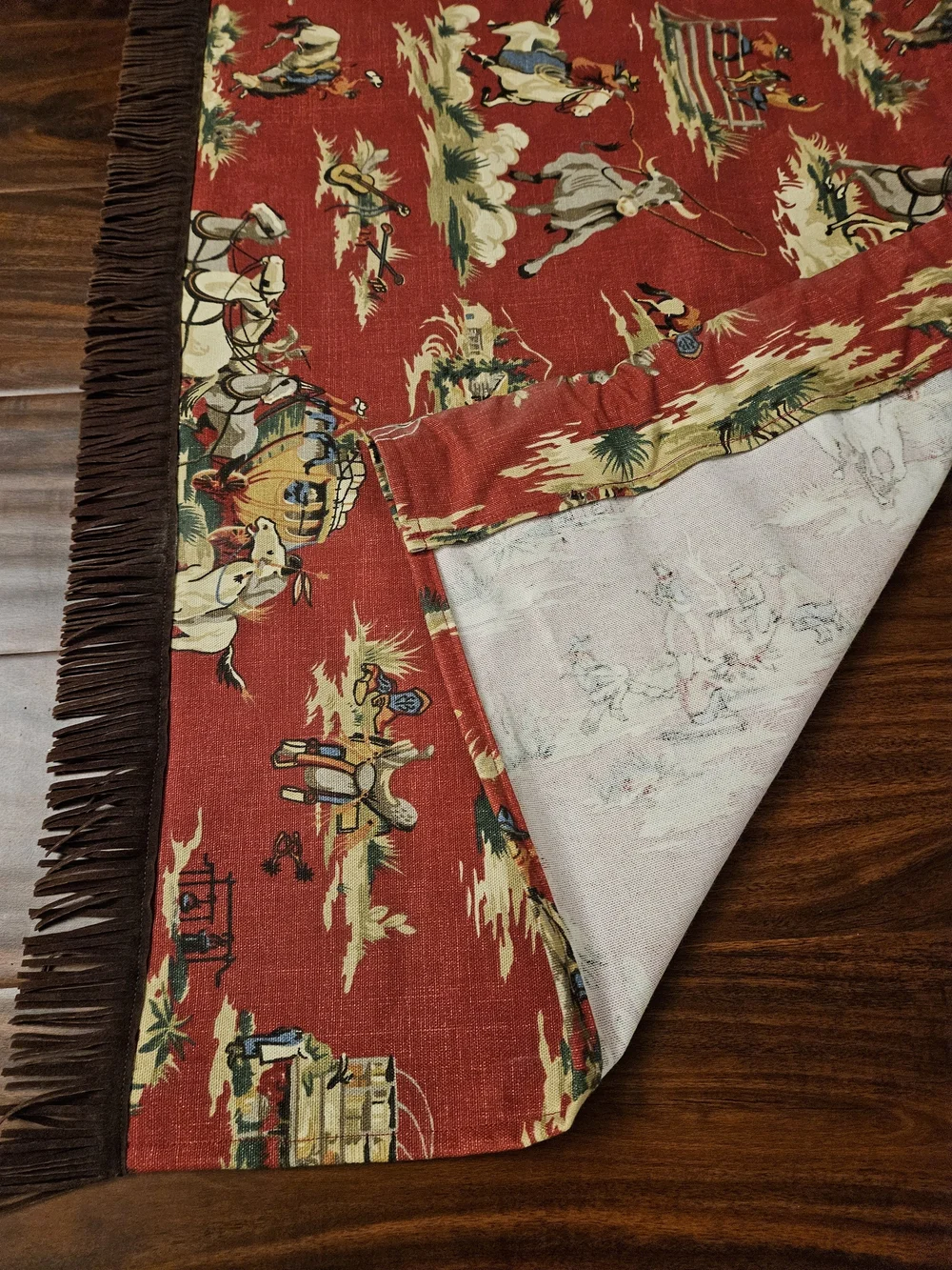 Cowboy Western Print Window Valance with Fringe